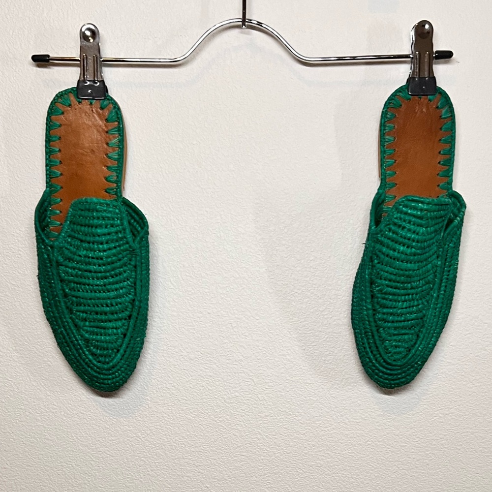 Genuine Moroccan Green Woven Women's Slippers